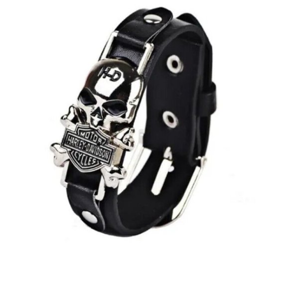 Ladies Harley Davidson Motorcycles Leather Skull Biker Bracelet  Adjustable New - Picture 1 of 7
